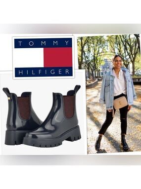 NEW Tommy Hilfiger Y2K Preppy Lug Sole Navy Waterproof Boots Women 8 NWT